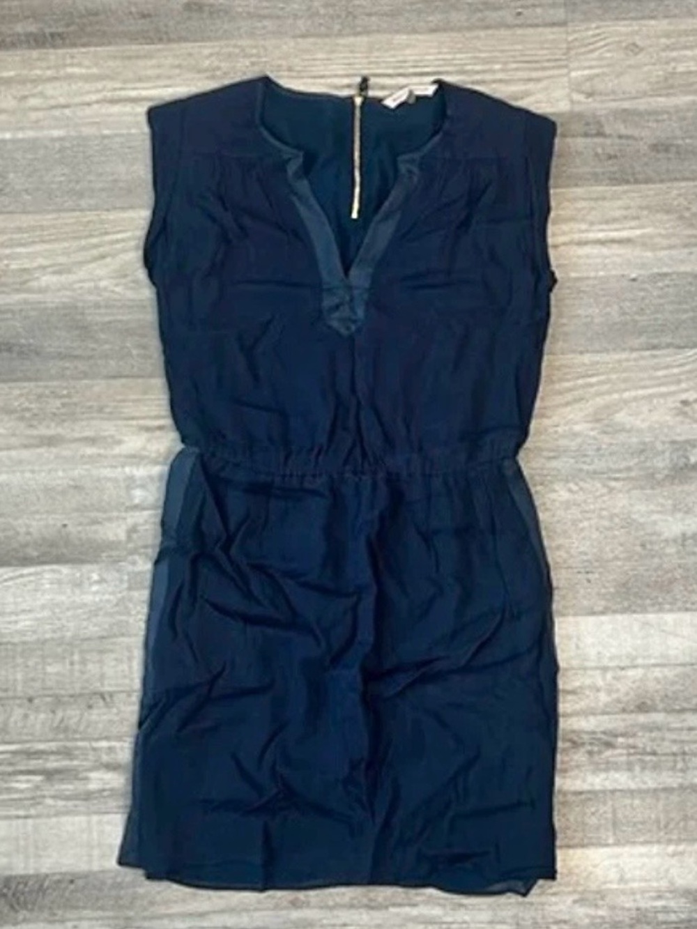 Rebecca Taylor silk trim Blouson dress navy size 6 H23